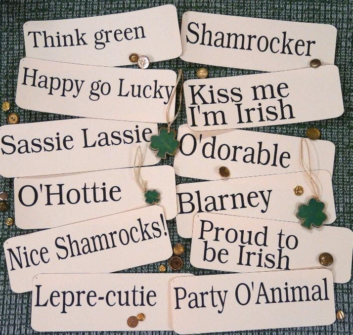 new 12 large St. Patrick's Day Flash Cards - vintage like altered art party blarney phrases shamrock saint green irish scrapbooking uprint