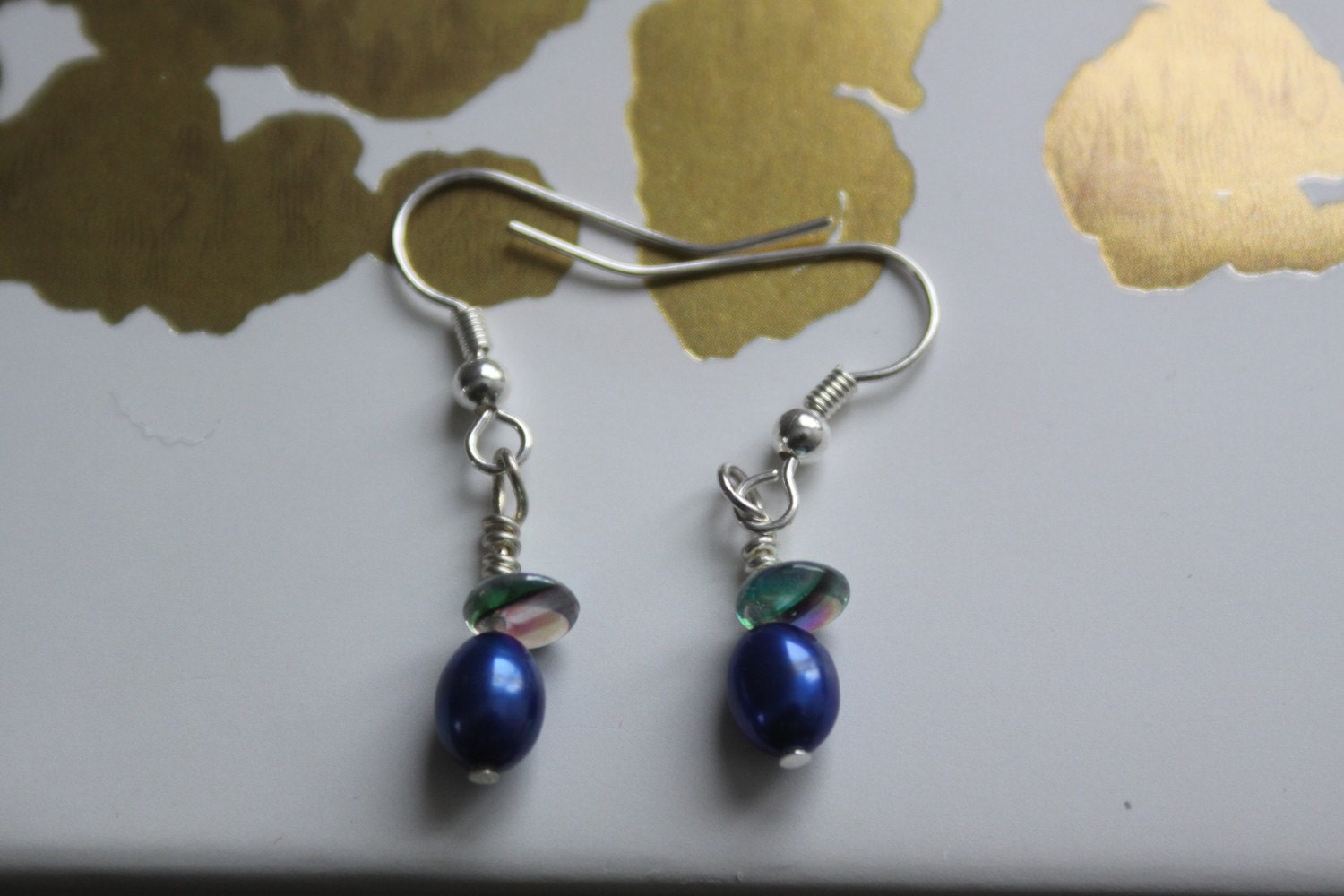 Buoy Earrings - Blue Freshwater Pearl and Lentil Earrings