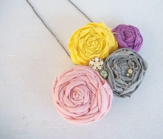 Fabric Flower Statement Necklace