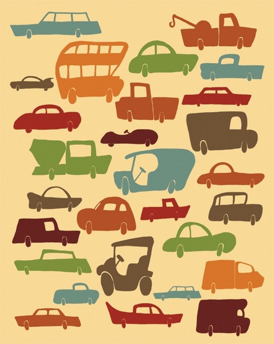 Kids Art Print Automobile Poster I LOVE CARS11x14 Cars and Trucks 