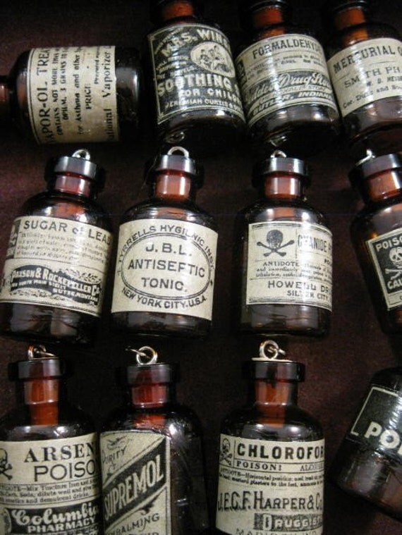 Reproduction arsenic miniature glass poison bottle pendant charm