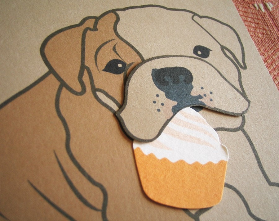 Boris the English Bulldog Happy Birthday Cupcake Blank Note Card with Envelope