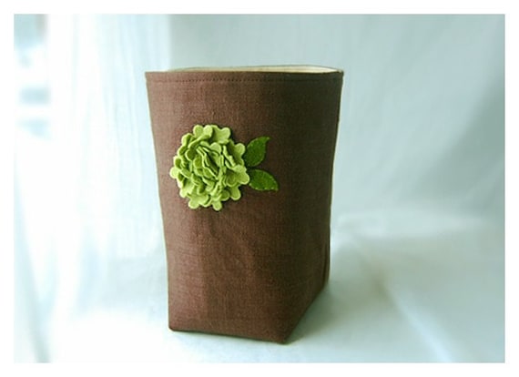 Box Linen Brown Green Hydrangea flower weddings decor Wool Felt Chocolate