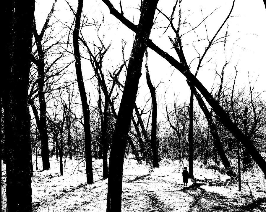 Walk Through the Woods - 11x14 Fine Art Spooky Photography Print - creepy halloween black and white high contrast home decor photo