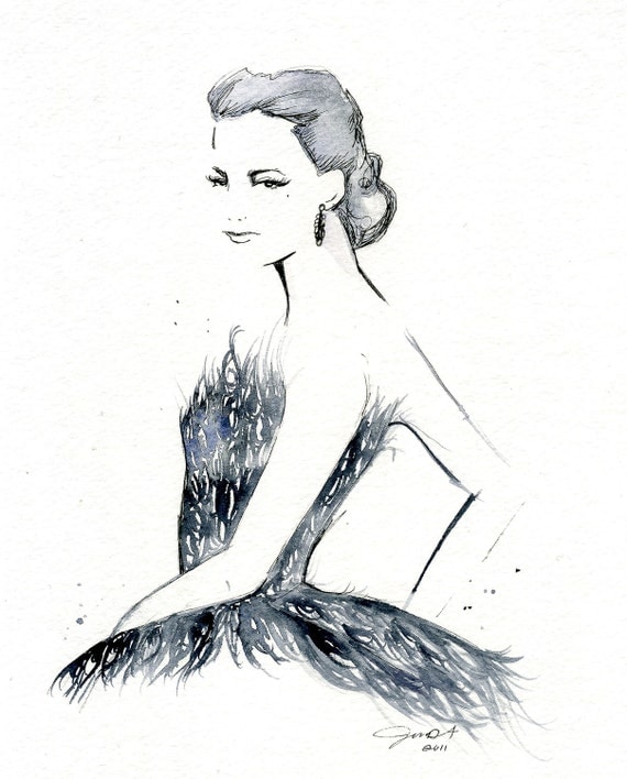 Watercolor Fashion Illustration: The Black Swan print