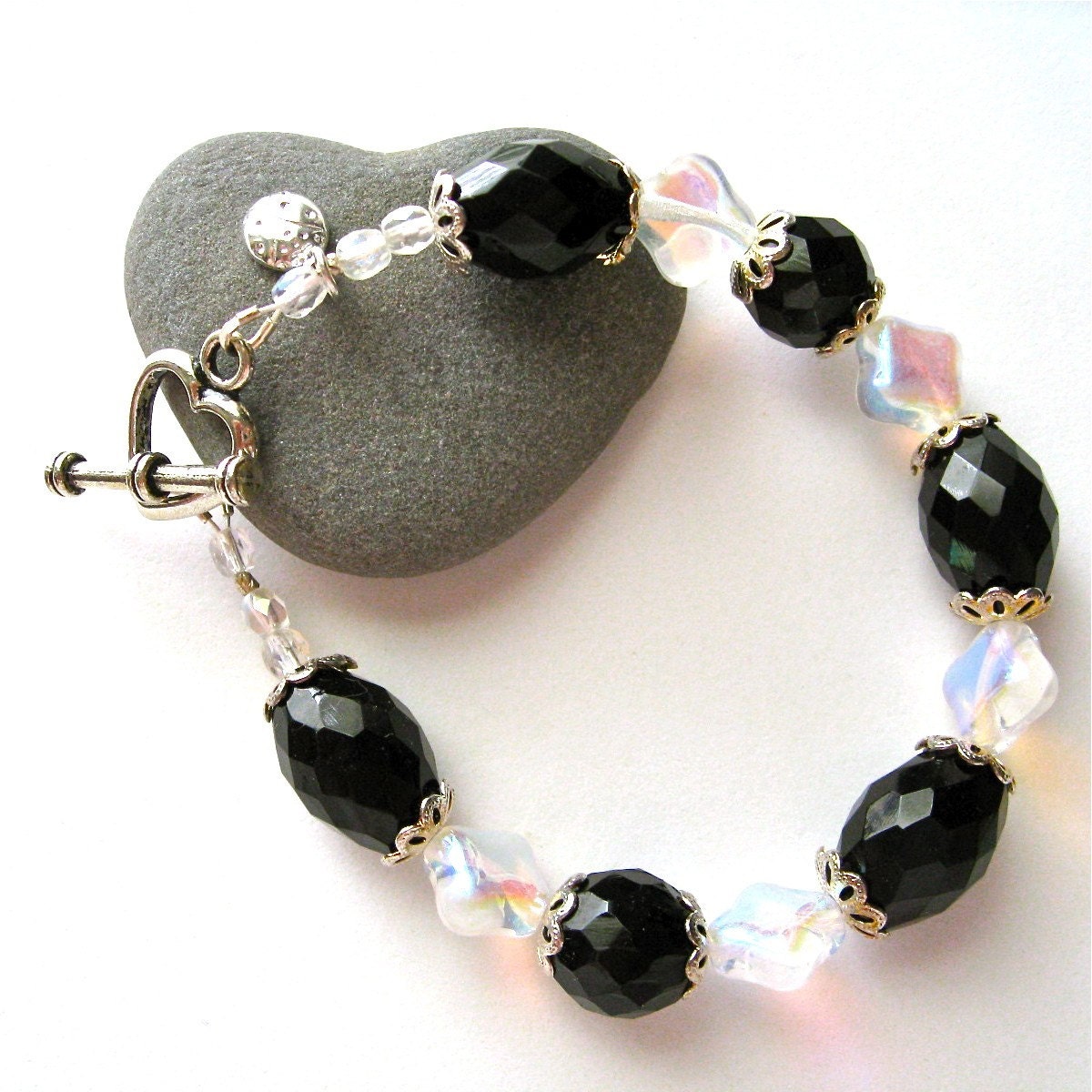Jet and Crystal Bead Bracelet
