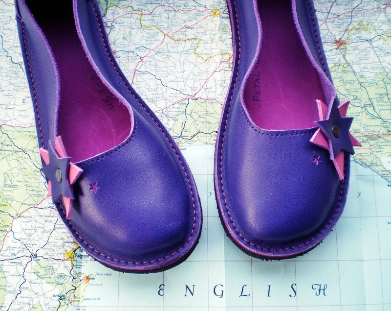 UK 5, Handmade leather shoes, D fitting, Violet, Rose, PETAL by Fairysteps 1597