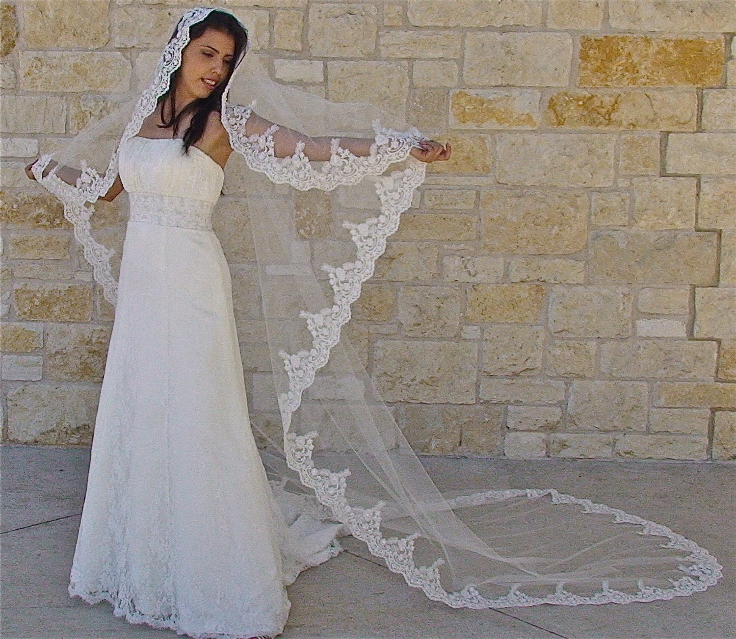 please talk me into buying this perfect veil..... : wedding Il 570xN.217379360 Bridal Veil Mantilla - Beaded Lace, SILVER thread, Ivory, CATHEDRAL LENGHT