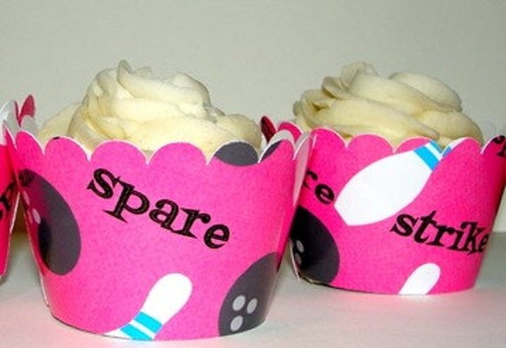 Pink Bowling cupcake Wrappers for girl's Birthday Bowling Party