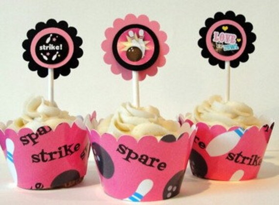 Pink Bowling cupcake Wrappers for girl's Birthday Bowling Party