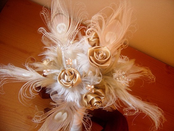 Bridal bouquet Peacock in ivory and champagne MADE TO ORDER