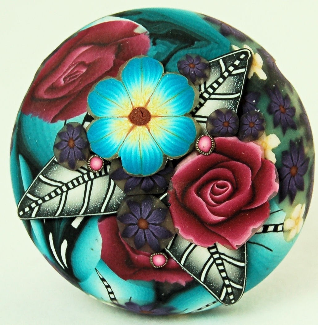 Polymer Clay Cane Slice Applique Circle Focal Bead