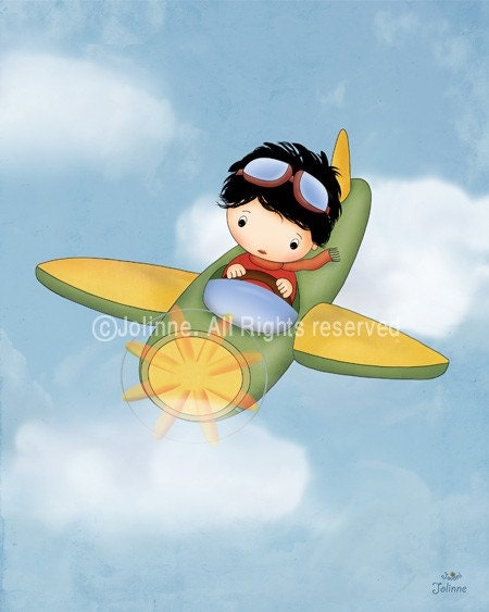 Boys airplane art print nursery decor, kids wall art, pilot, baby room decor