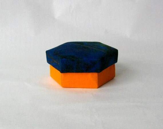 Box fabric blue orange hexagonal modern