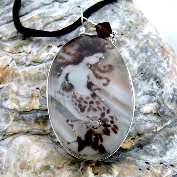 Leopard mermaid - fused glass pendant