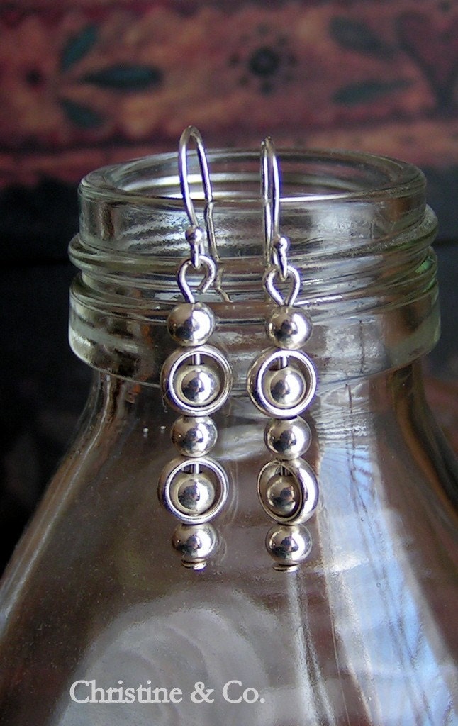 Silver and Circle Bead Earrings