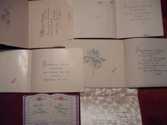 Group Of Six Beautiful Antique Silk Fabric Paper And Metallic Foil Cards