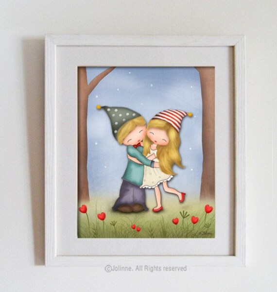 Brother sister twins wall art print , children room decoration, boy and girl picture, original drawing reproduction , child art