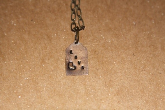 Love Antique Brass Handstamped Necklace
