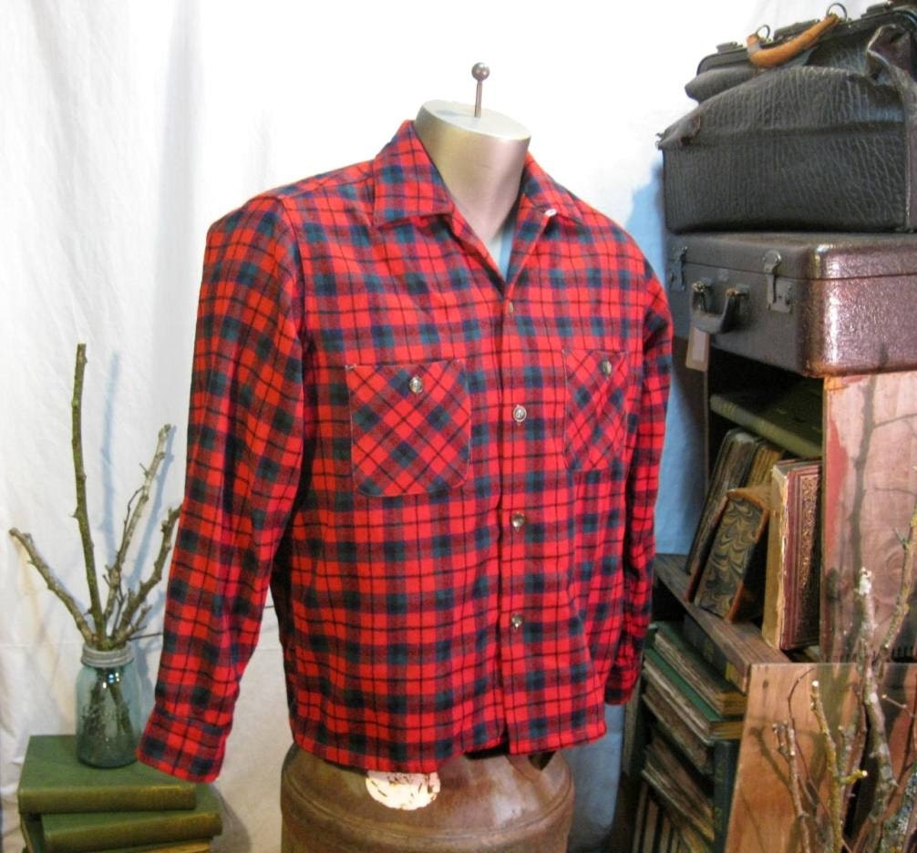 Wool plaid vintage shirt Classic Red Tartan