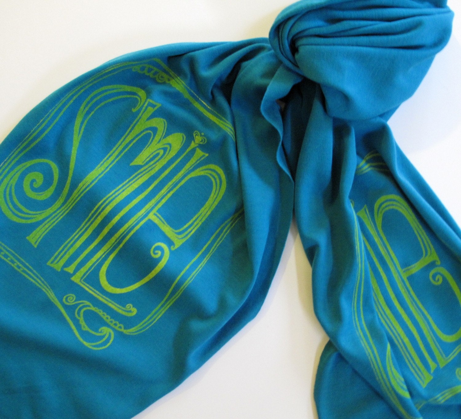 Scarf  -  Cotton Jersey in Teal with Yellow Smile