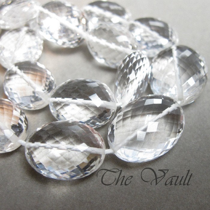 2 (1 pair) Quartz 15mm oval faceted beads