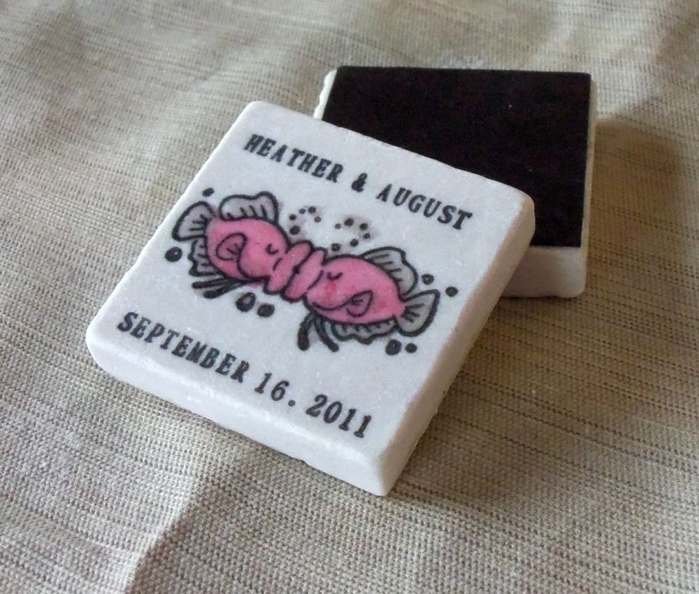 Pink and Silver Kissing Fish Save the Date Magnets, Wedding Favors, Set of 75