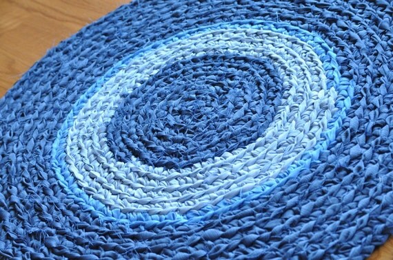 Rag Rug Bathroom Mat - Blue Trio