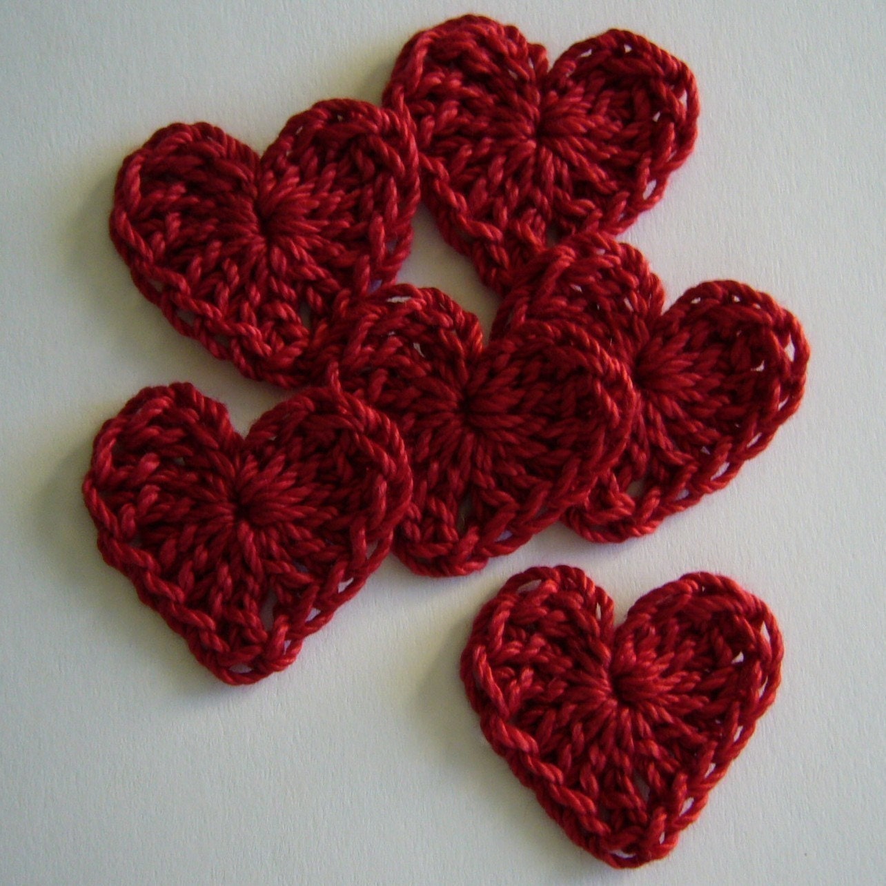 Crocheted Hearts - Red - Cotton