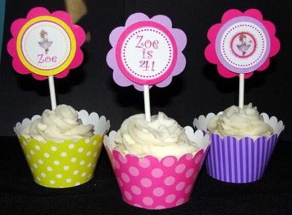 Custom Personalized Fancy Nancy Cupcake Toppers Party Circles