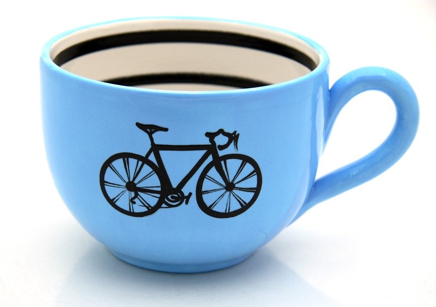 Bicycle Mug large for Soup or Coffee and Bike Lovers Blue