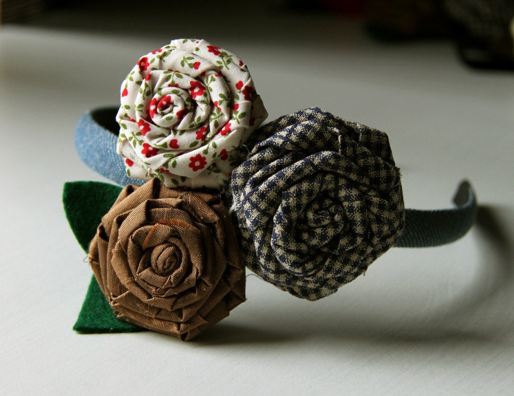 Ingrid - headband for girls with handmade fray roses