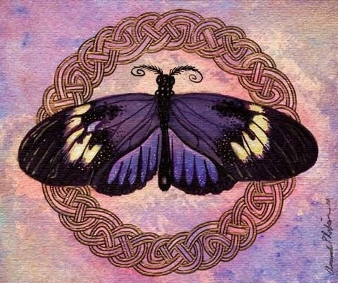 Pagan Altar Art tattoo style celtic butterfly original art by Goddess Artist