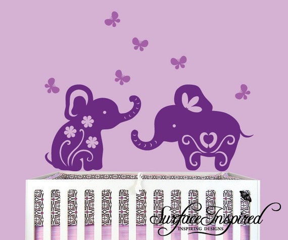 Children Wall Decals Nursery Baby Elephants Vinyl Wall Decals -