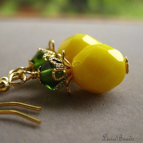 Tropical Harvest, glass and gold earrings