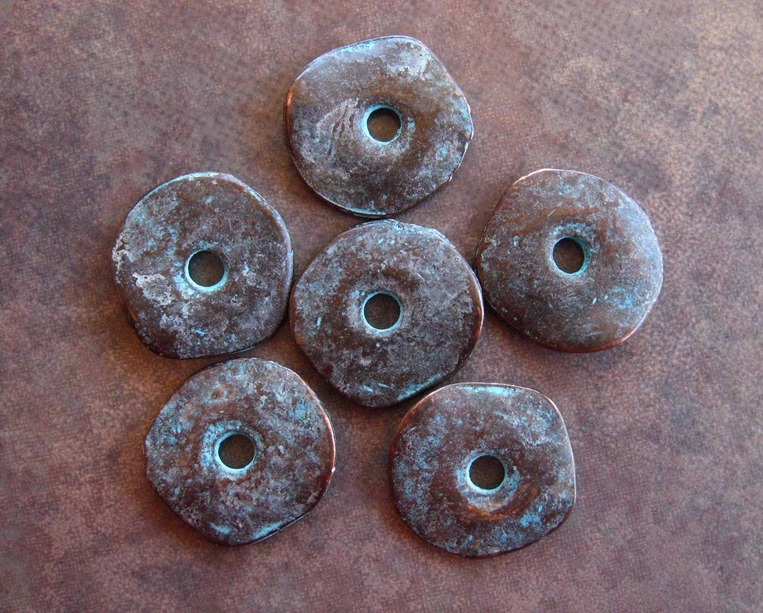 5 Greek Casting GREEN PATINA CORNFLAKE Beads
