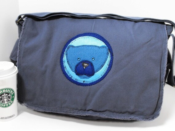 Blue Bear - Canvas Messenger Bag - Large Cross Body Style for School, Travel, Book, Laptop