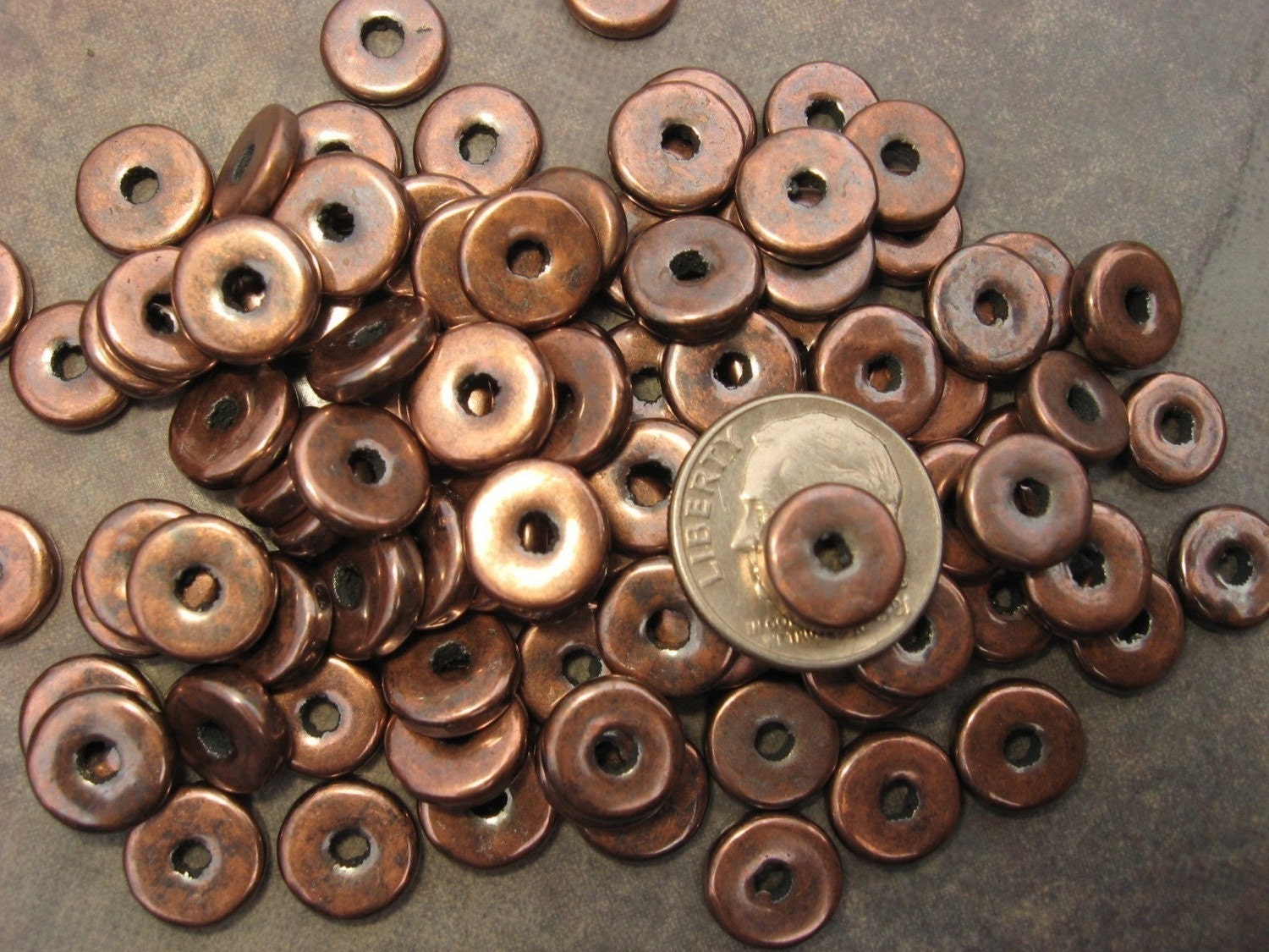 10 BRONZE 8mm Spacers Rondelle Greek Ceramic Metalized Beads