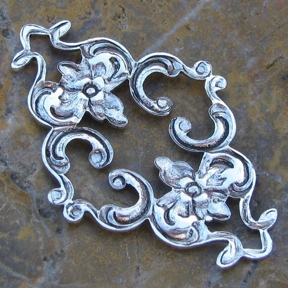6 Antique Silver Brass Connector Floral Metal Stamping 1245
