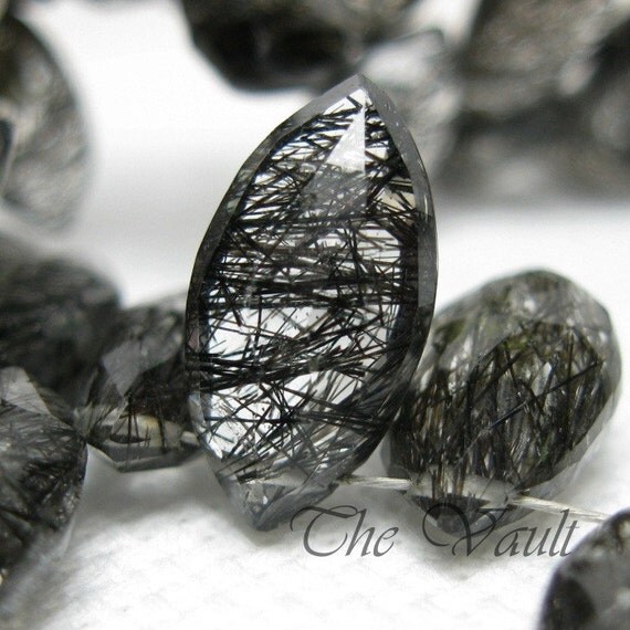 4 Tourmalinated Quartz 13mm marquise faceted briolettes