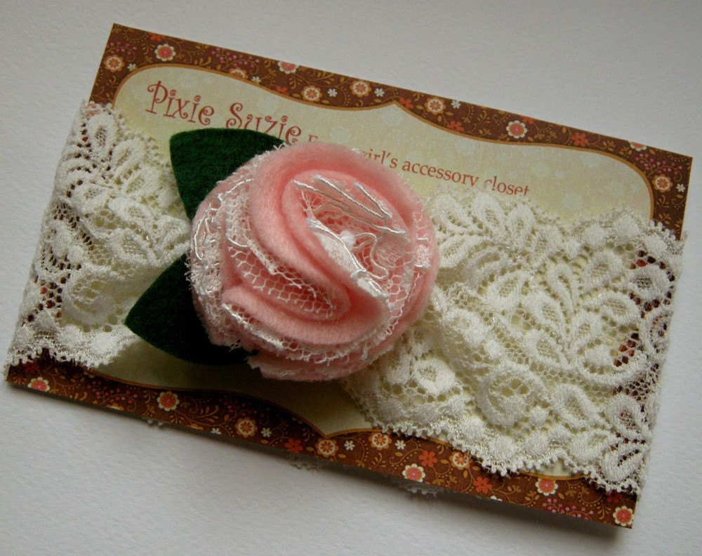 Loretta -  Lace and felt ruffle flower headband