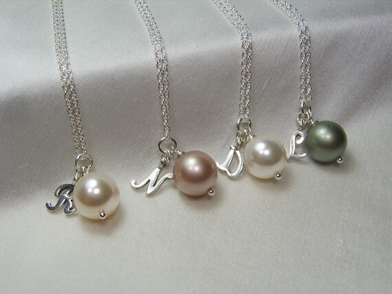 Initial Necklace with Swarovski Pearl