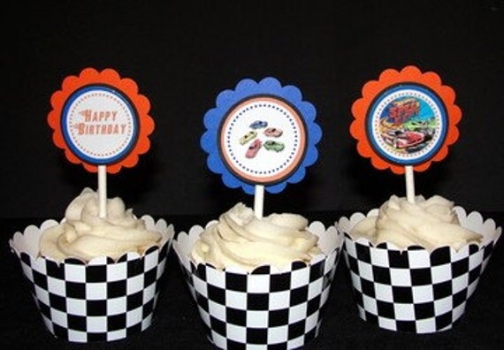 Hot Wheels Cupcake Toppers Personalized for Boy Hot Wheel Birthday Party