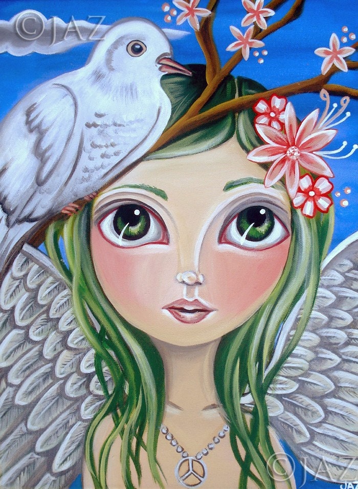 Big ART PRINT - Peace Angel  - by Jaz - 12x16
