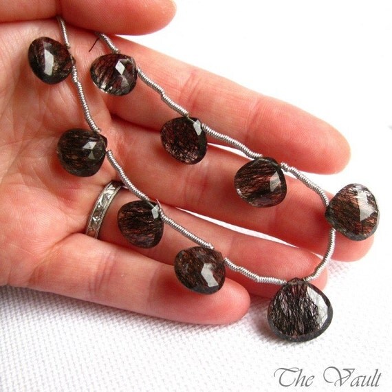 1 Tourmalinated Quartz 12-13mm heart faceted briolette focal
