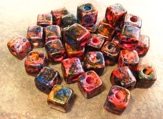 10 Greek Ceramic Beads MELITZANIA SQUARE 7x7mm Beads