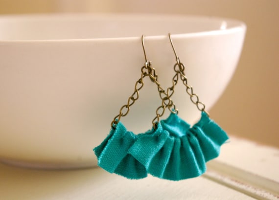 linen ruffle earrings in seafoam green. available in several other colors.
