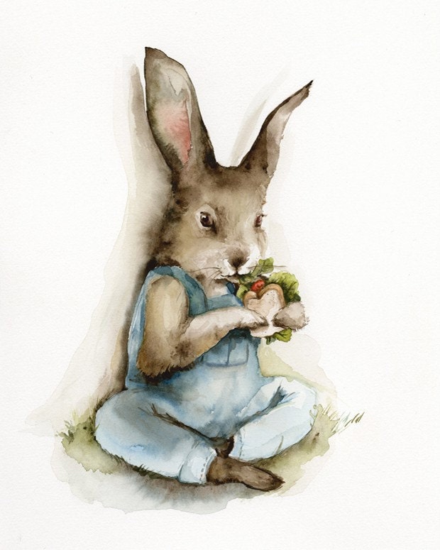 Lunch Break- Rabbit Art, children, decor, nursery, easter