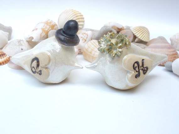 OOAK custom pair of love birds with your initials for your special day Valentine Love