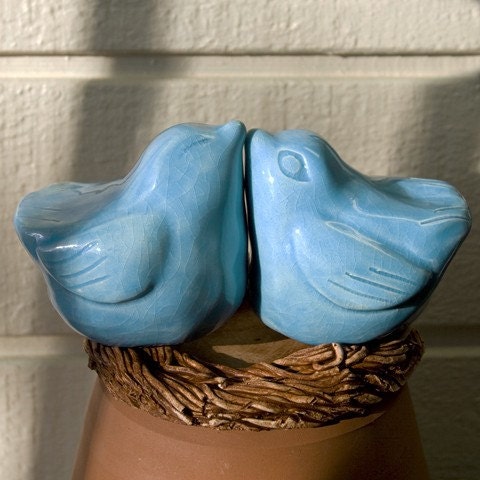 Turquoise Love Bird Spring Wedding Cake Topper From danceswithclay